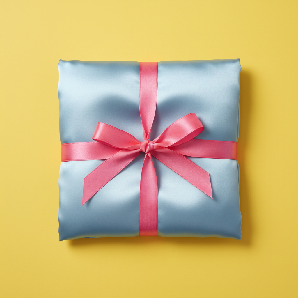 Icy blue satin pillowcase gift scene