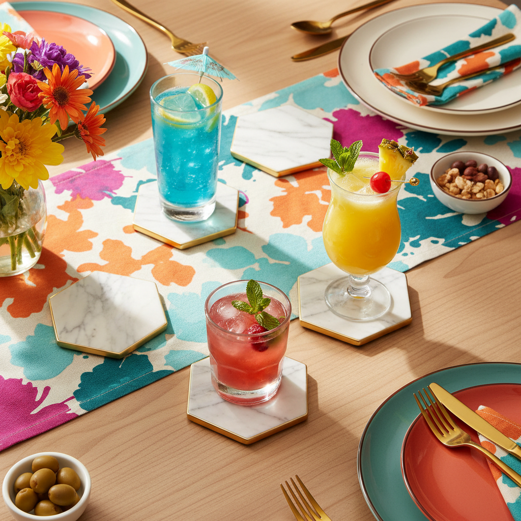 Marble coasters dinner table