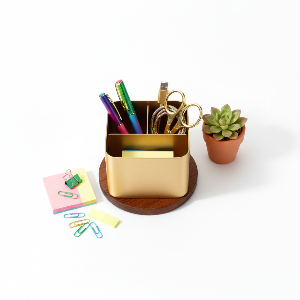 Gold organizer colorful flat lay