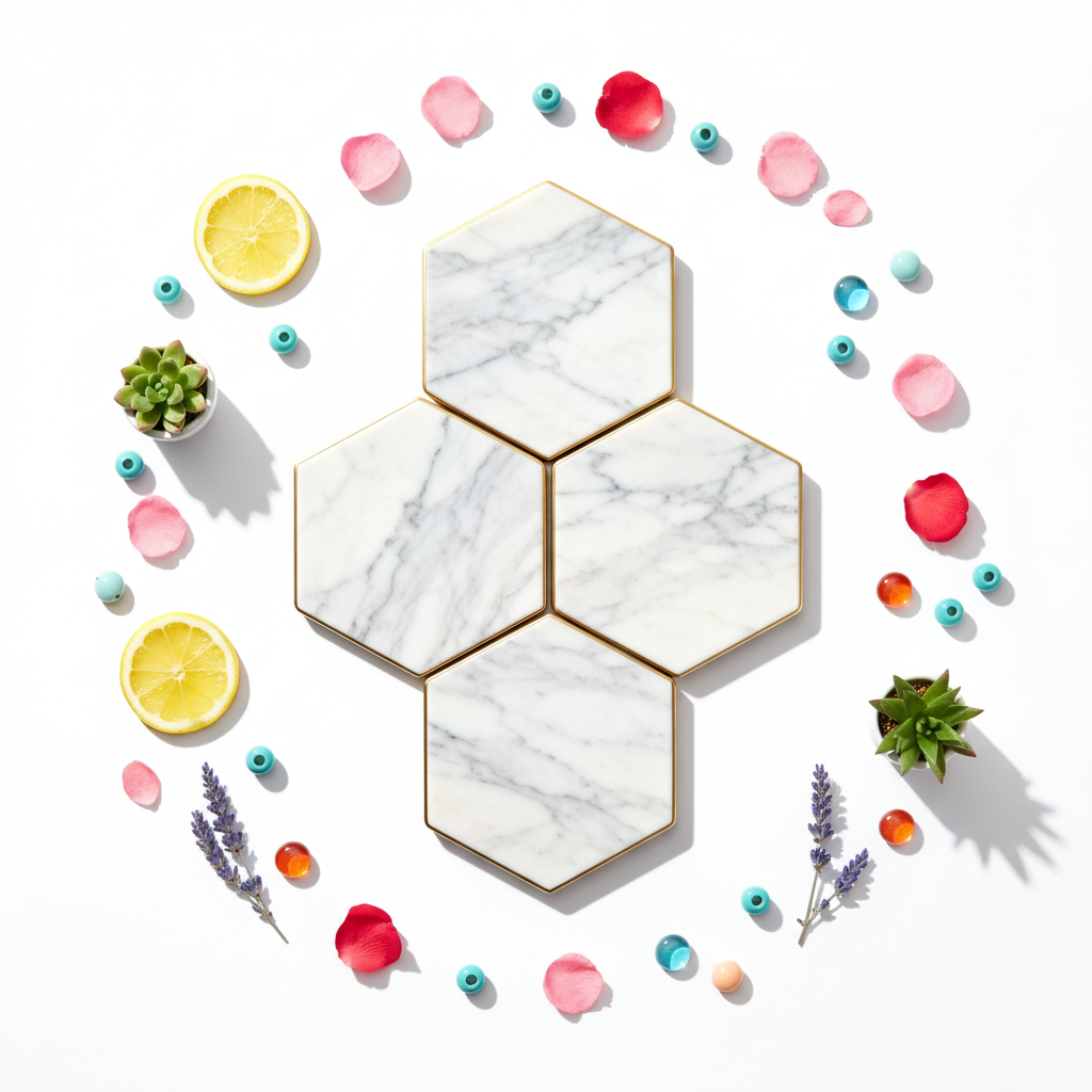 Marble coasters colorful flat lay