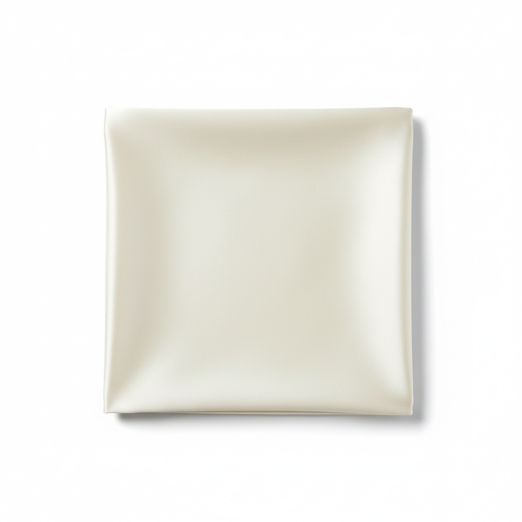 Cream satin pillowcase on white background
