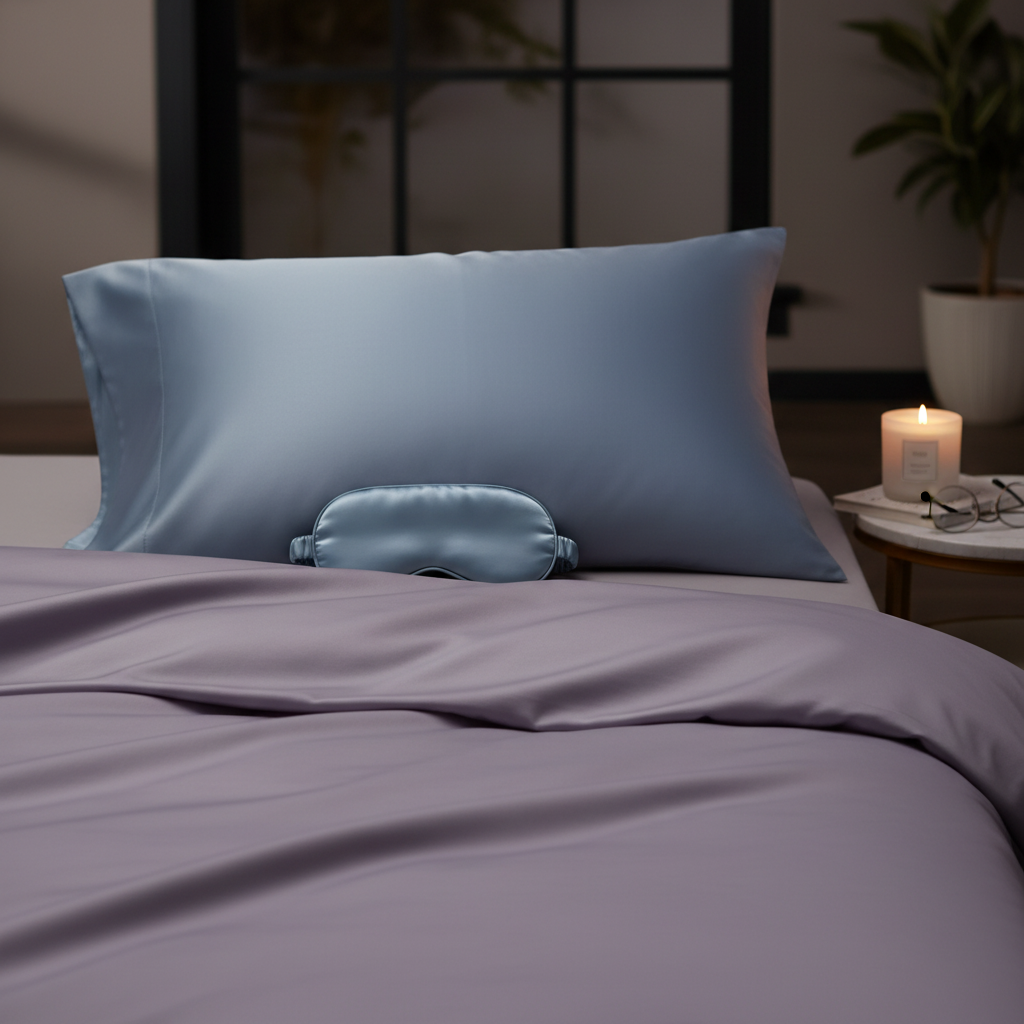 Icy blue satin pillowcase night routine