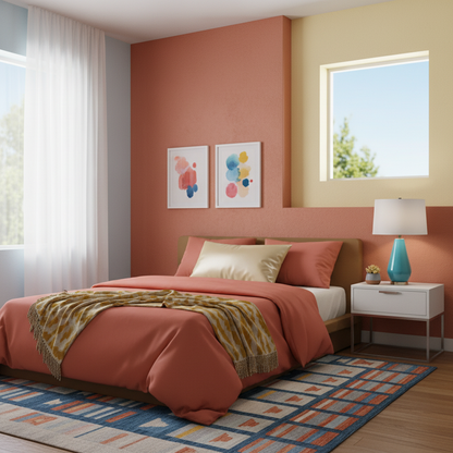 Cream satin pillowcase in colorful bedroom
